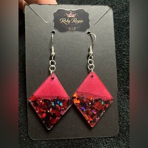 Ruby Red Diamond shaped Earrings